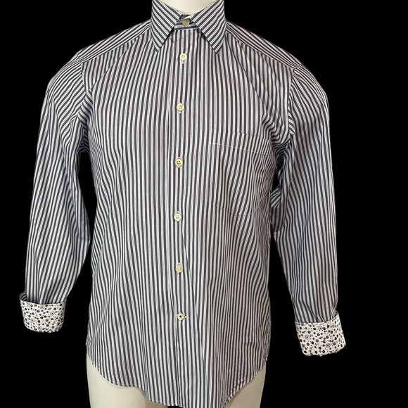 Men’s Egara Slim Fit Striped Long Sleeve Dress Shirt M (123) - Picture 1 of 7
